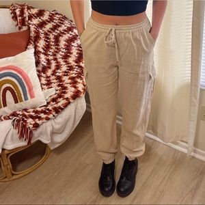 Linen khaki colored joggers